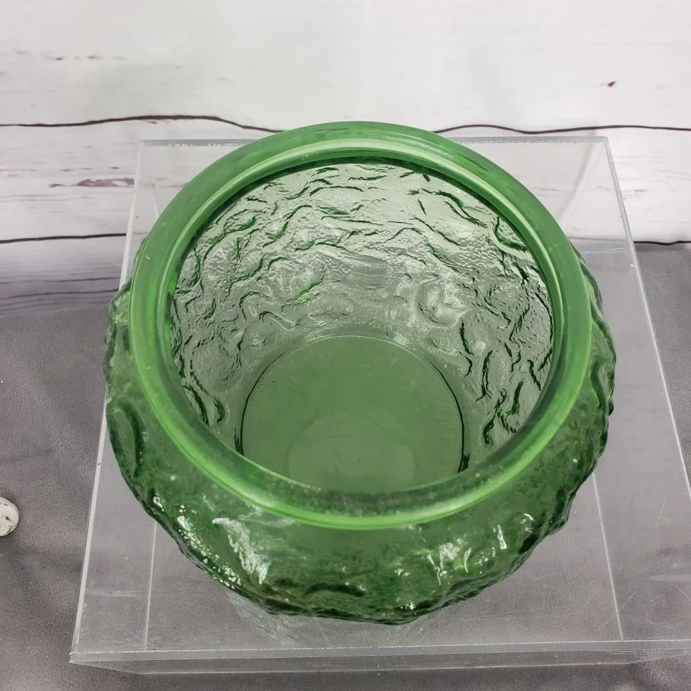 Vintage EO Brody Co Green Textured Round Depression Crinkle Glass Dish Candy Dis